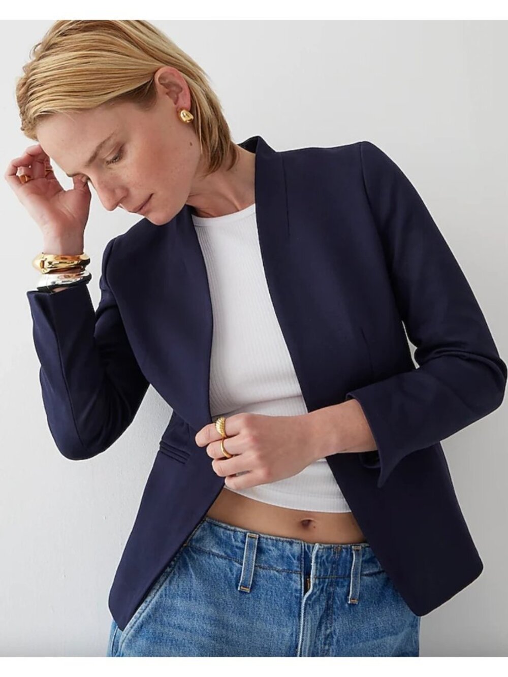 NWT J.Crew Going Out Blazer in Navy Blue Stretch Twill Open Front Jacket 6